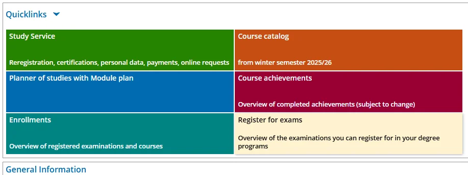 Register for exams EXA